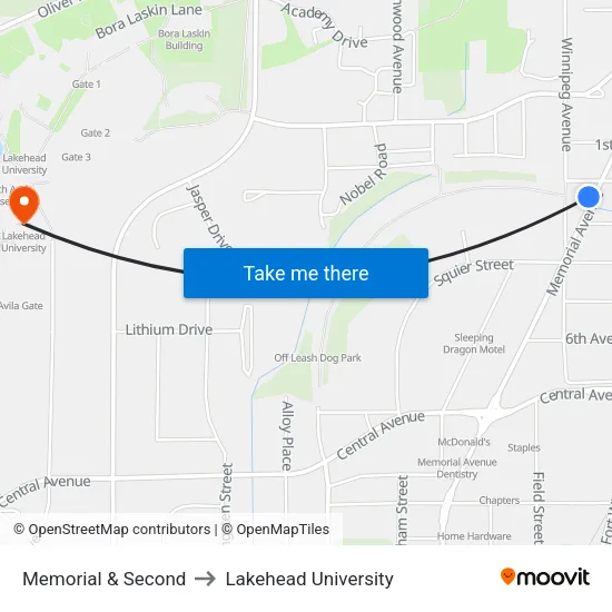 Memorial & Second to Lakehead University map