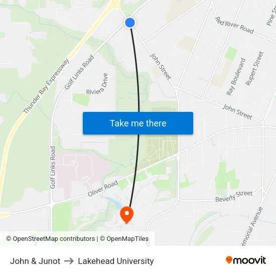 John & Junot to Lakehead University map