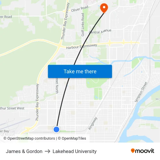 James & Gordon to Lakehead University map