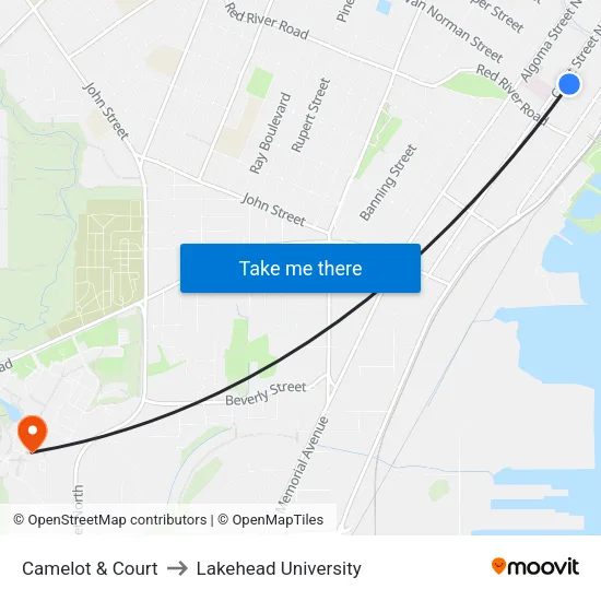 Camelot & Court to Lakehead University map