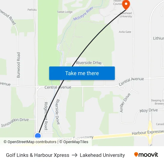 Golf Links & Harbour Xpress to Lakehead University map