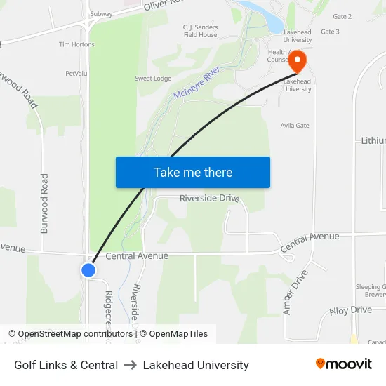 Golf Links & Central to Lakehead University map