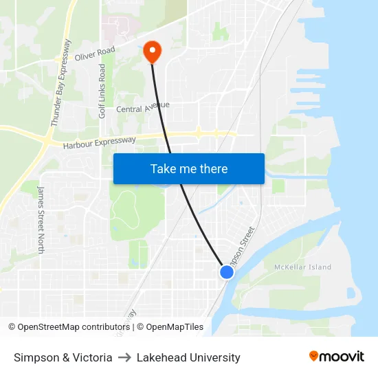 Simpson & Victoria to Lakehead University map