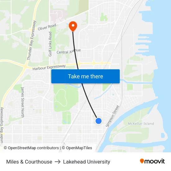 Miles & Courthouse to Lakehead University map