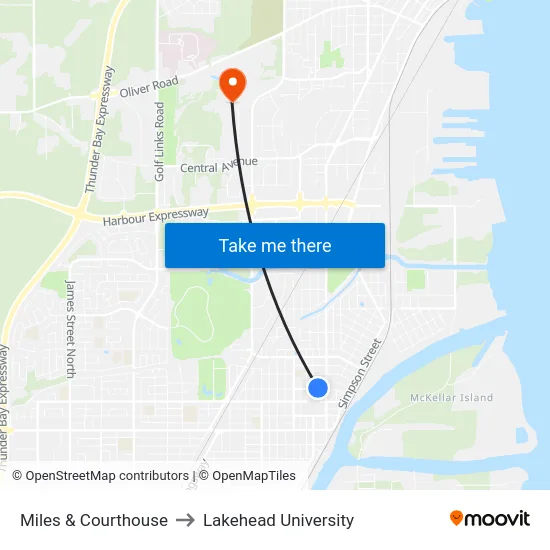 Miles & Courthouse to Lakehead University map
