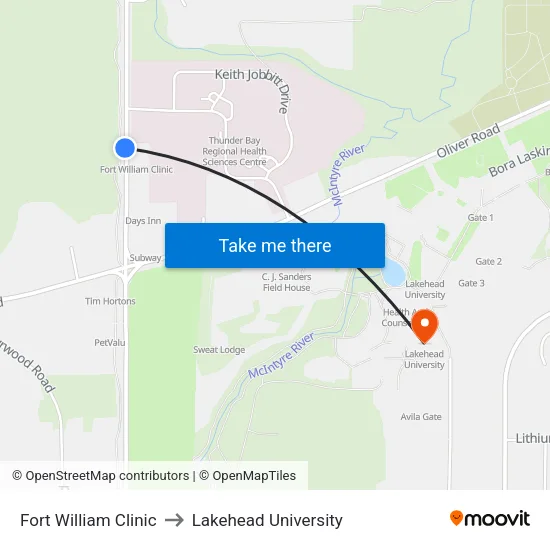Fort William Clinic to Lakehead University map