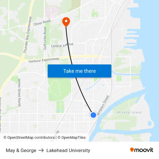 May & George to Lakehead University map