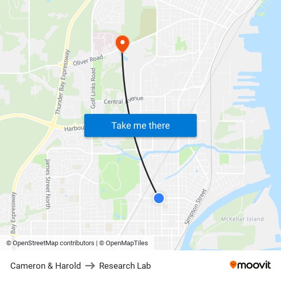 Cameron & Harold to Research Lab map