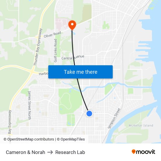 Cameron & Norah to Research Lab map