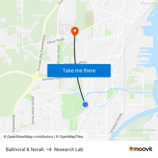 Balmoral & Norah to Research Lab map