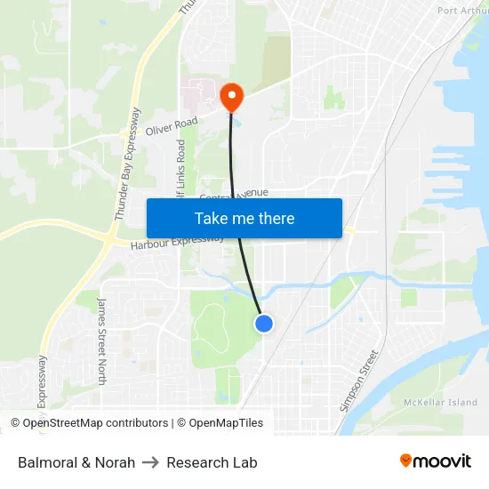 Balmoral & Norah to Research Lab map