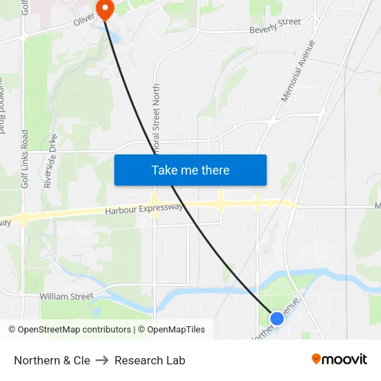 Northern & Cle to Research Lab map