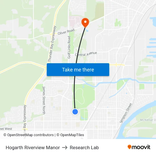 Hogarth Riverview Manor to Research Lab map