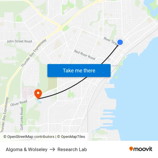 Algoma & Wolseley to Research Lab map
