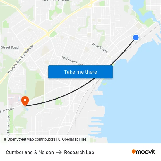 Cumberland & Nelson to Research Lab map