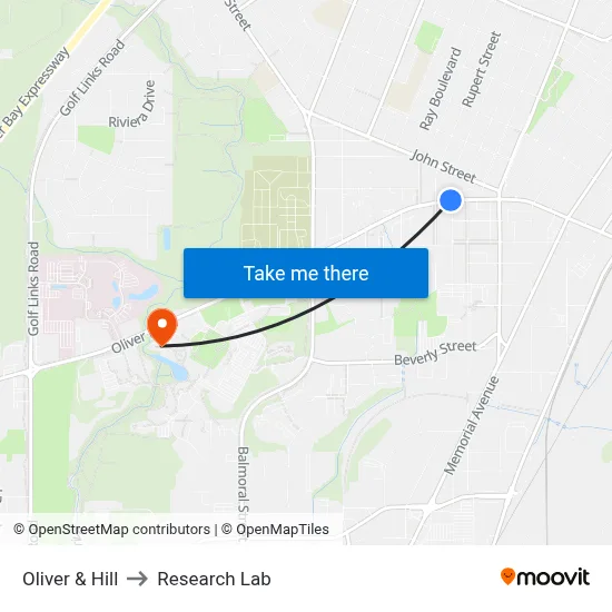 Oliver & Hill to Research Lab map