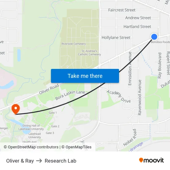 Oliver & Ray to Research Lab map