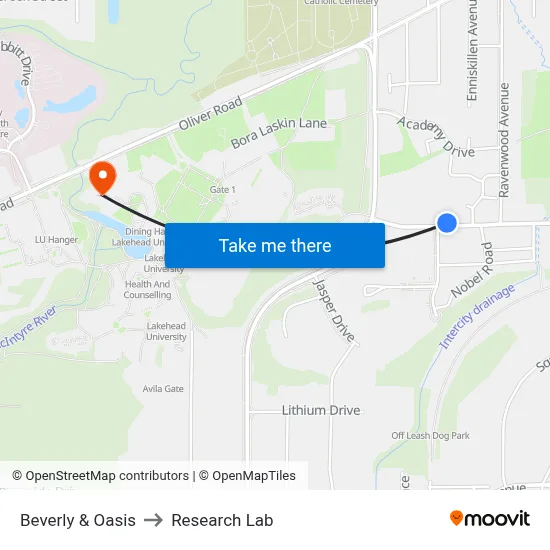 Beverly & Oasis to Research Lab map