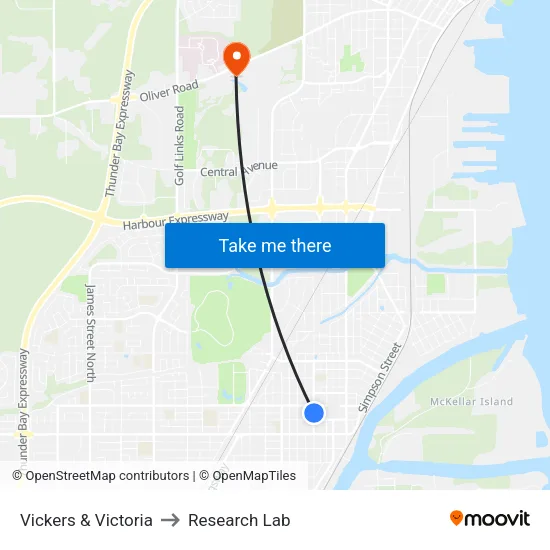 Vickers & Victoria to Research Lab map