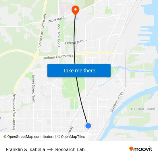 Franklin & Isabella to Research Lab map