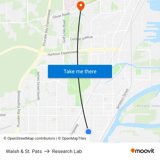Walsh & St. Pats to Research Lab map