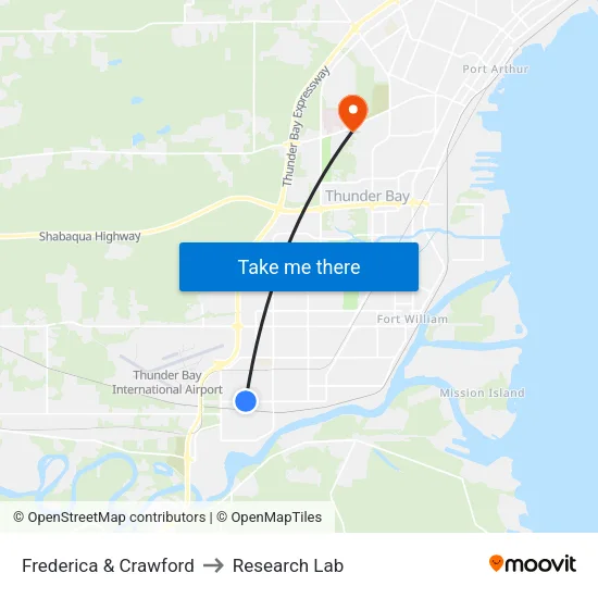 Frederica & Crawford to Research Lab map