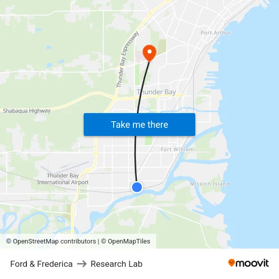 Ford & Frederica to Research Lab map
