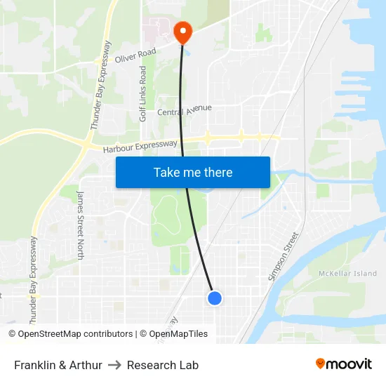 Franklin & Arthur to Research Lab map