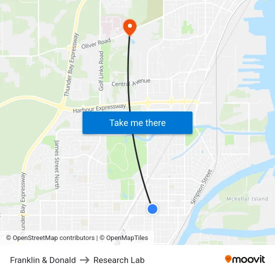 Franklin & Donald to Research Lab map