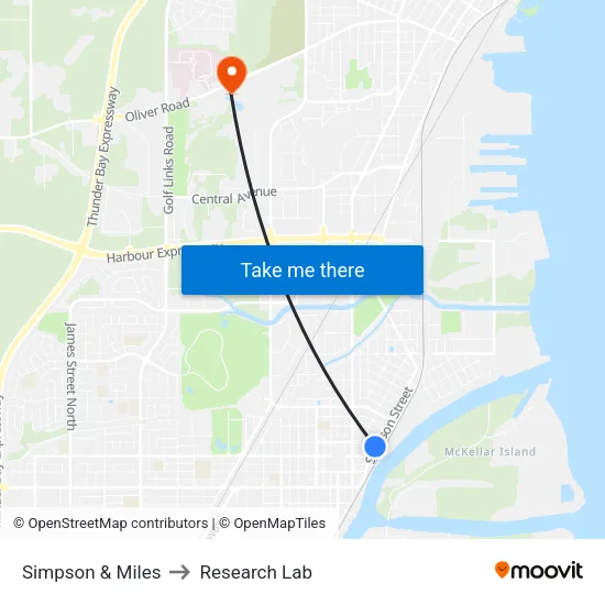 Simpson & Miles to Research Lab map