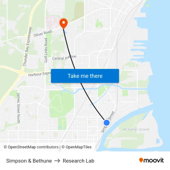 Simpson & Bethune to Research Lab map