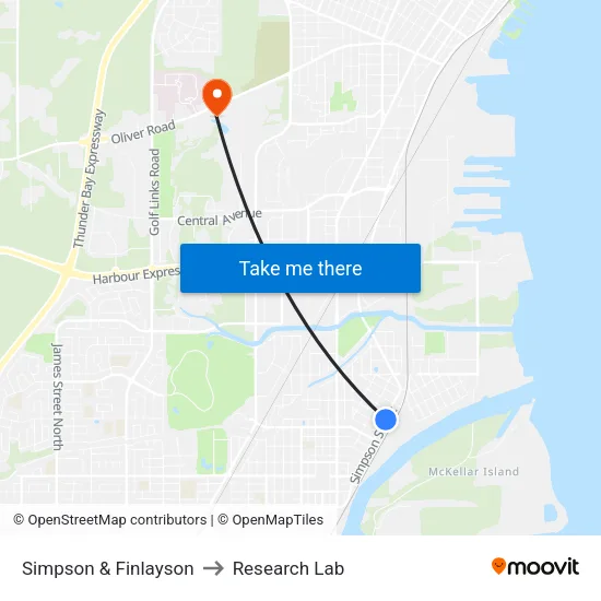 Simpson & Finlayson to Research Lab map