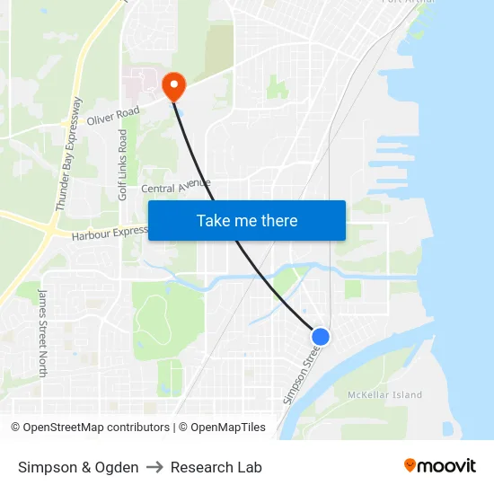 Simpson & Ogden to Research Lab map