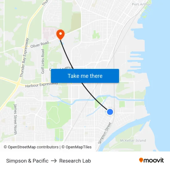Simpson & Pacific to Research Lab map