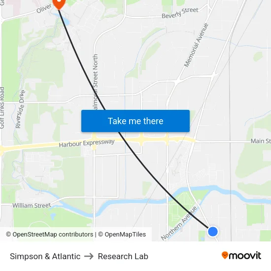 Simpson & Atlantic to Research Lab map