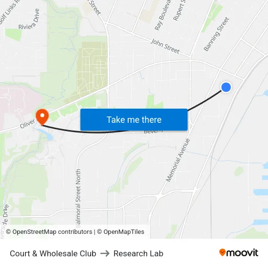 Court & Wholesale Club to Research Lab map