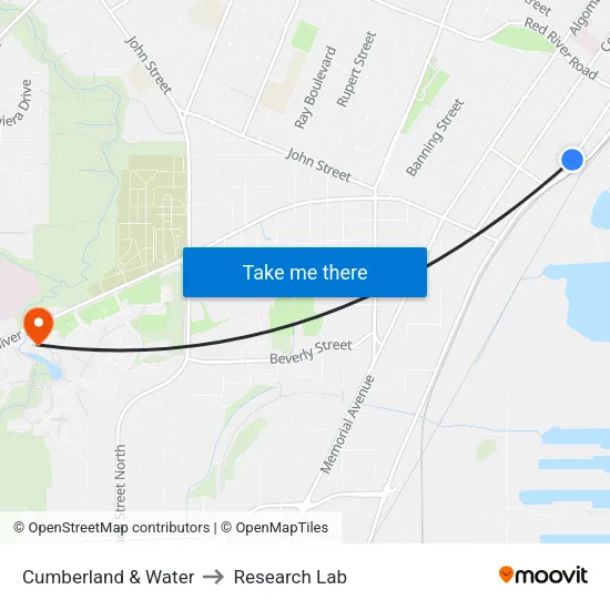 Cumberland & Water to Research Lab map