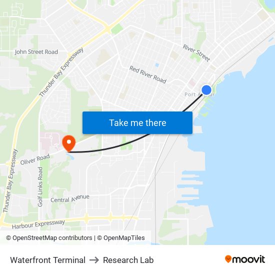 Waterfront Terminal to Research Lab map