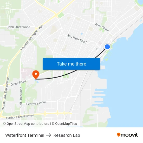 Waterfront Terminal to Research Lab map