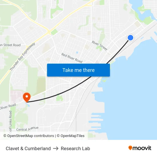 Clavet & Cumberland to Research Lab map