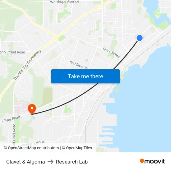 Clavet & Algoma to Research Lab map