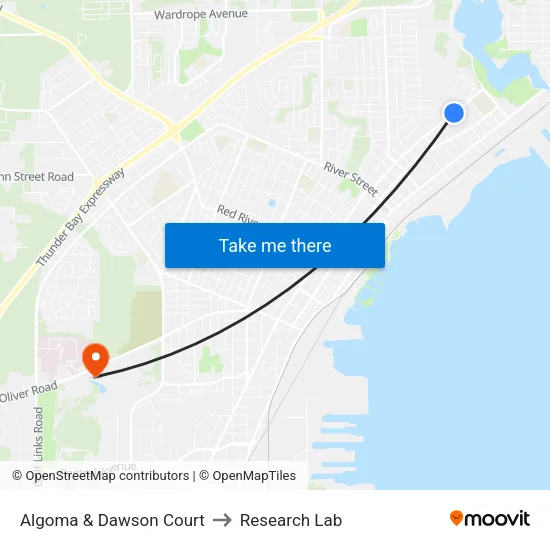 Algoma & Dawson Court to Research Lab map