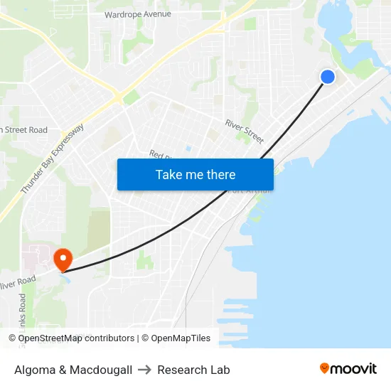 Algoma & Macdougall to Research Lab map