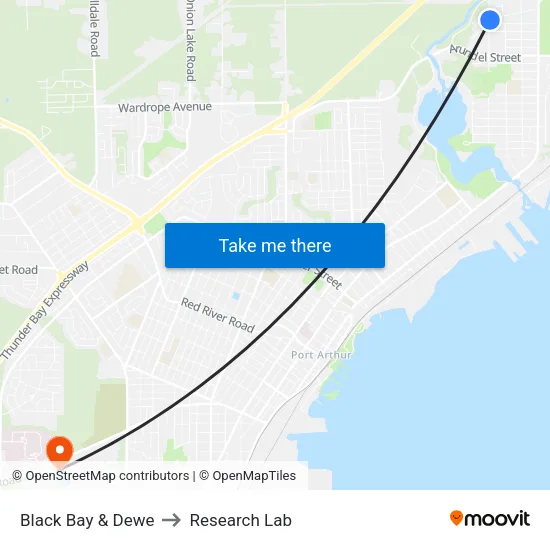 Black Bay & Dewe to Research Lab map