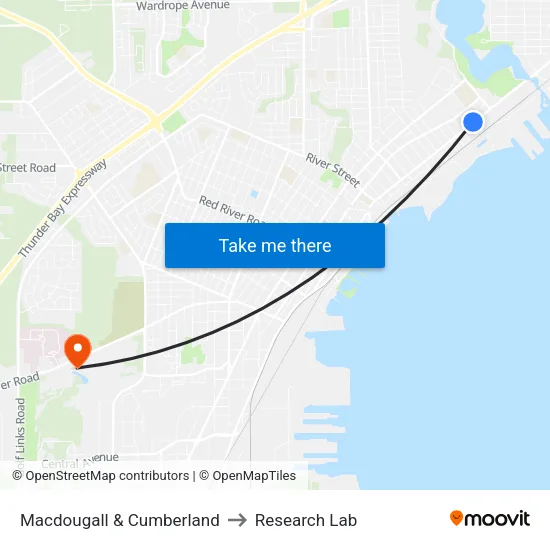 Macdougall & Cumberland to Research Lab map
