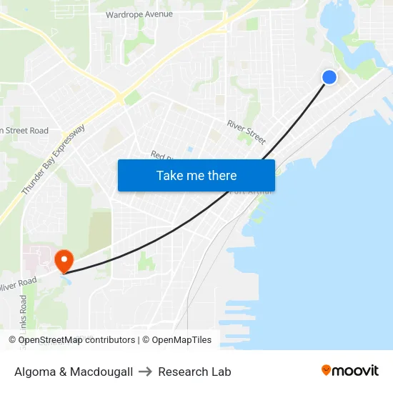 Algoma & Macdougall to Research Lab map