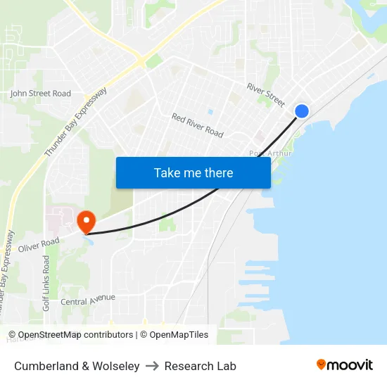 Cumberland & Wolseley to Research Lab map