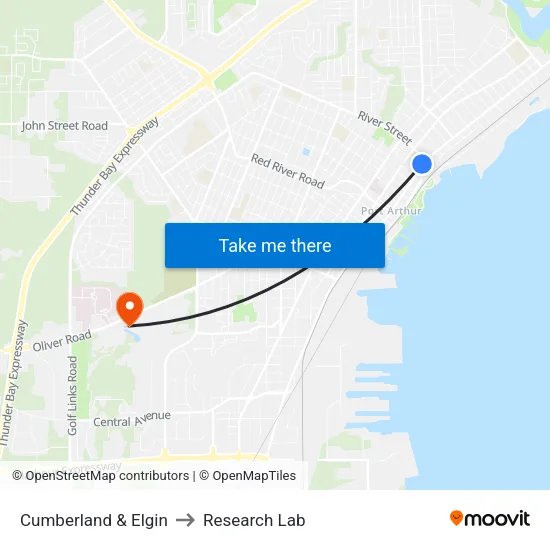 Cumberland & Elgin to Research Lab map