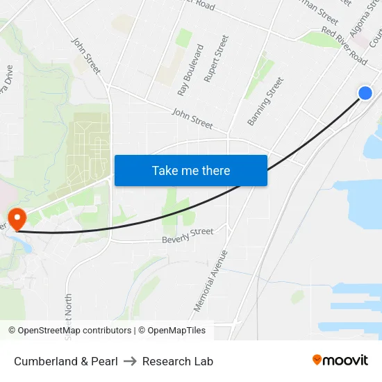 Cumberland & Pearl to Research Lab map