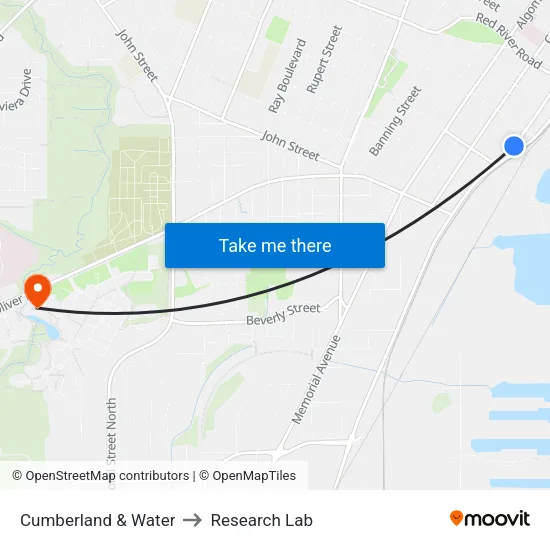 Cumberland & Water to Research Lab map